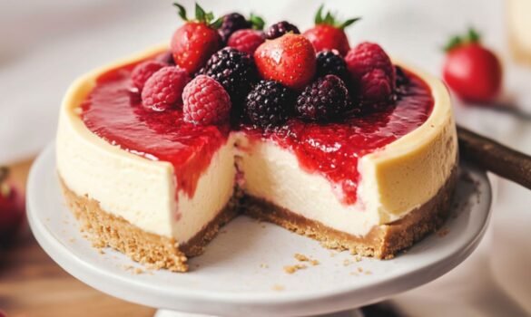 cheesecake de frutos rojos saludable, receta de cheesecake bajo en carbohidratos, postre keto, cheesecake sin azúcar, postre saludable con frutos rojos